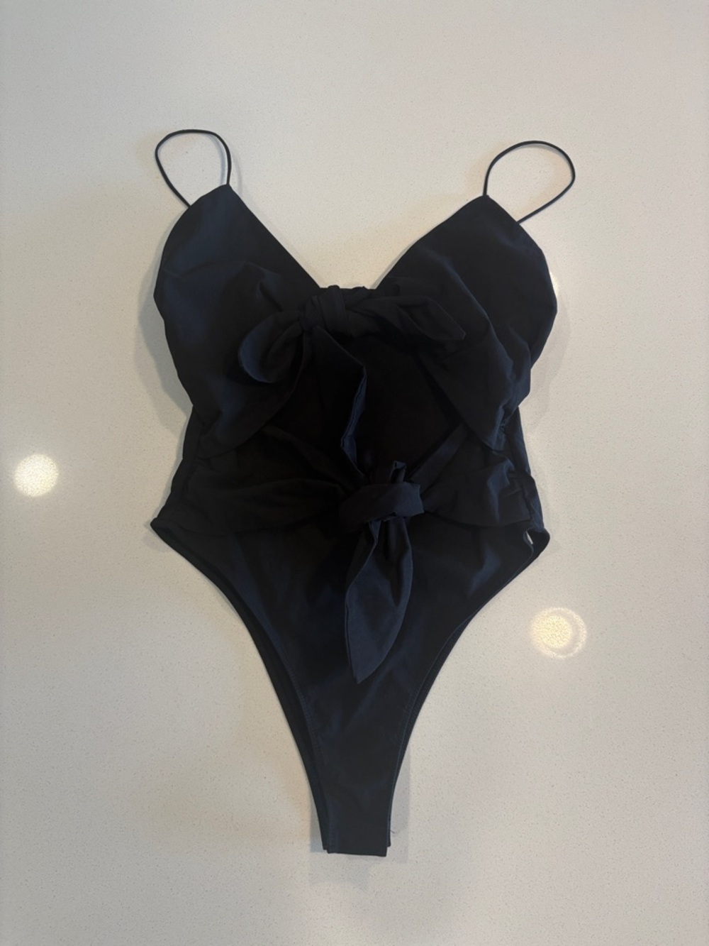 Zara Black Bodysuit with Bow-Front cut-out and Spaghetti Straps.